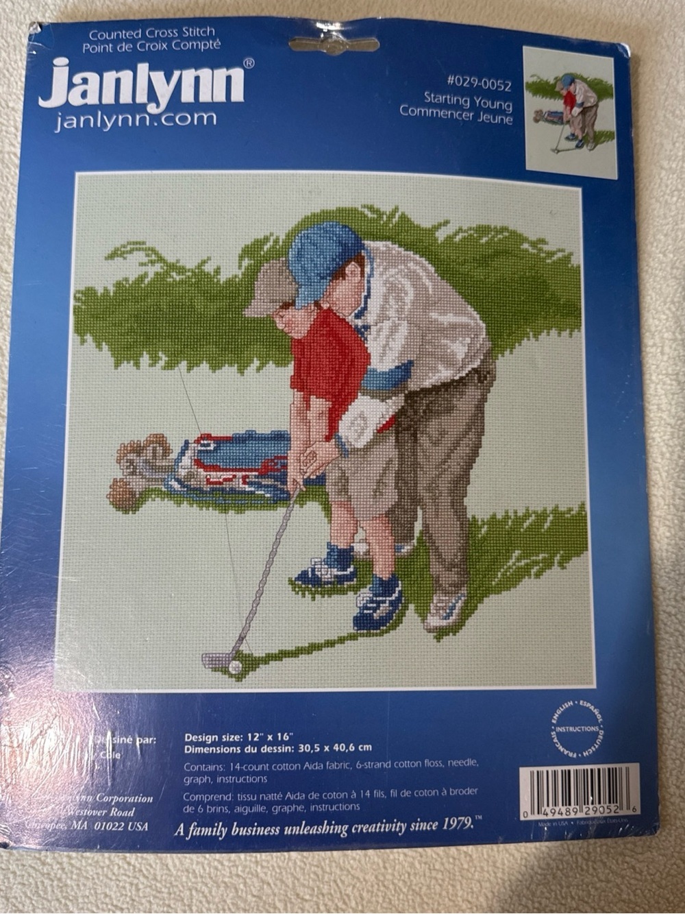 Janlynn Counted Cross Stitch Golf Lesson Kit - Blue, Red, Green